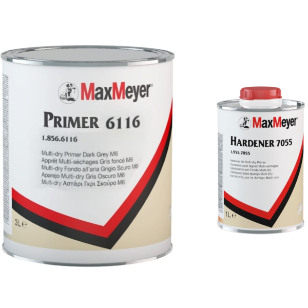 Max Meyer 6116 Multi-Dry Primer Dark Grey M6 Refill Kit With 7055 Hardener 4L
