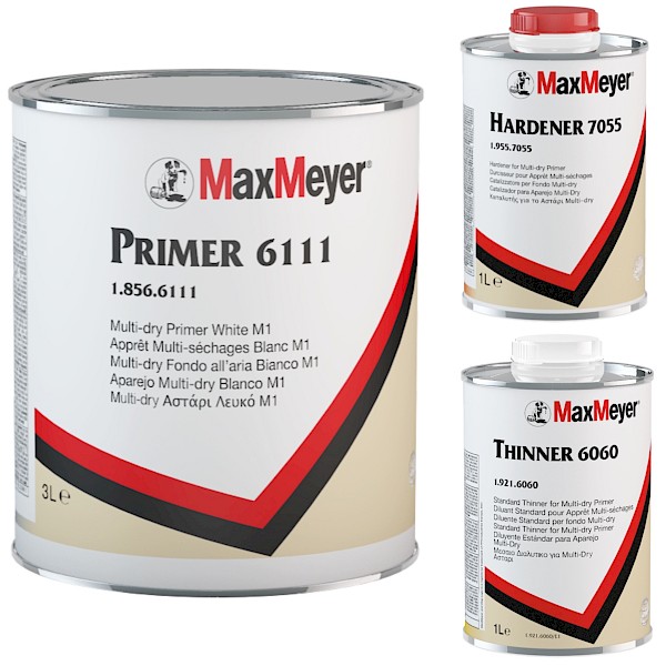 Max Meyer 6111 Multi-Dry Primer White M1 Full Kit With 7055 Hardener + 6060 Thinner 5L