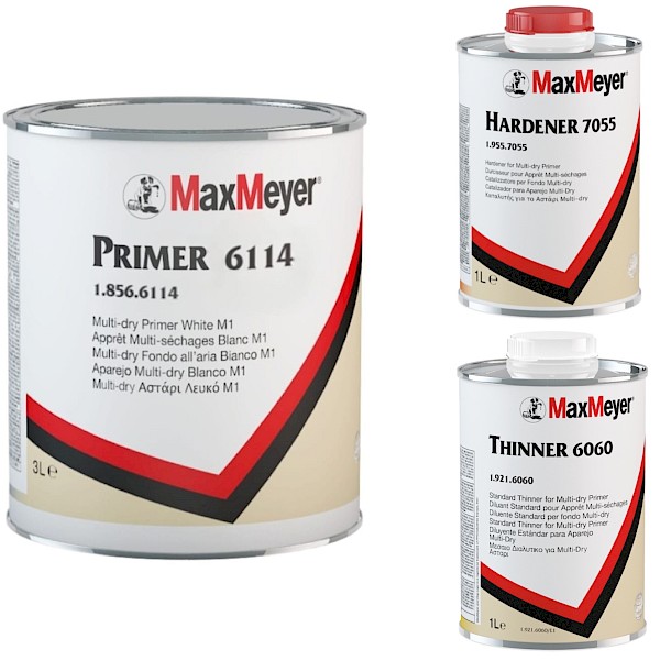Max Meyer 6114 Multi-Dry Primer Grey M4 Full Kit With 7055 Hardener + 6060 Thinner 5L