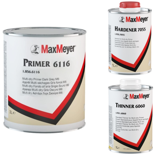 Max Meyer 6116 Multi-Dry Primer Dark Grey M6 Full Kit With 7055 Hardener + 6060 Thinner 5L