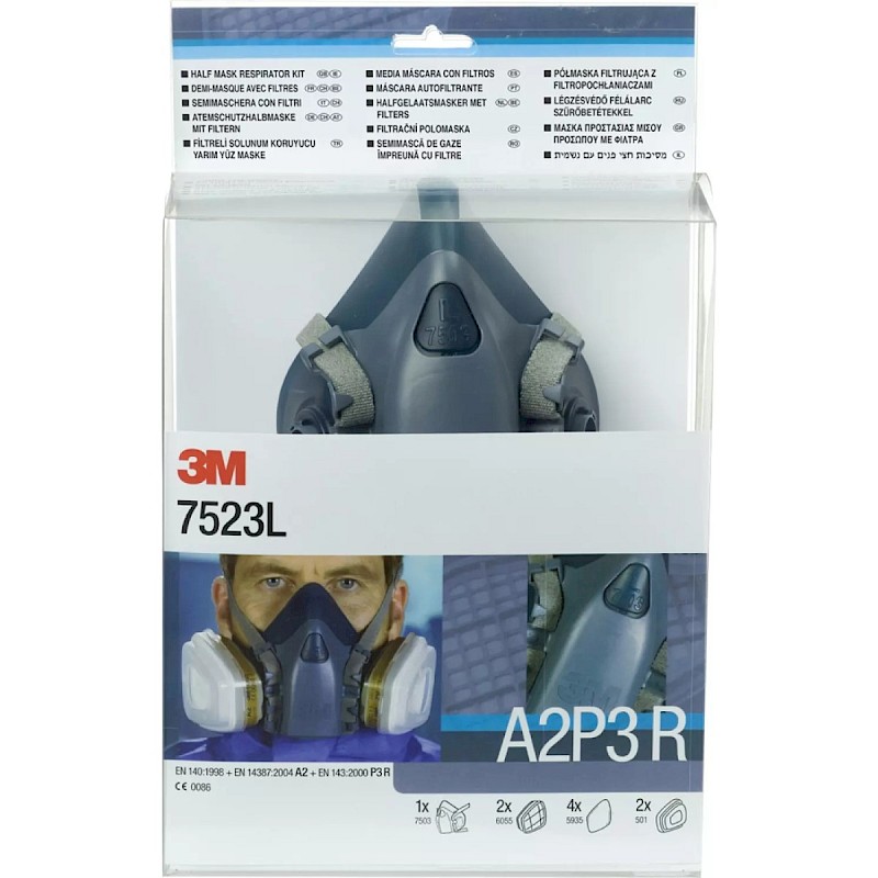 3M Half Mask Respirator Kit Large A2P3 R Filter 7523L - Image 4