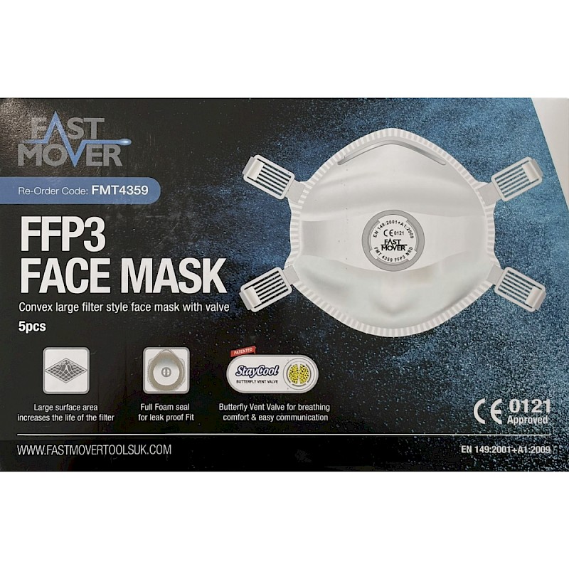 Fast Mover P3 FFP3 Dust Mask Cup Shaped With Valve (x5) - Image 1